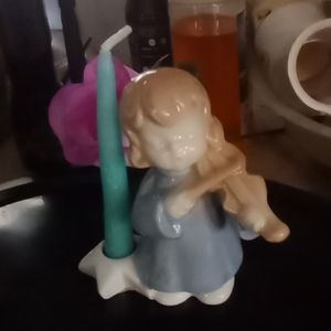 Vintage Biedermann Girl Playing Violin Candle Holder and modern candles